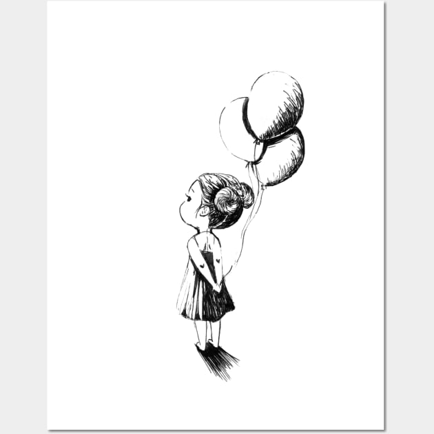 Girl With Balloon Wall Art by Freeminds